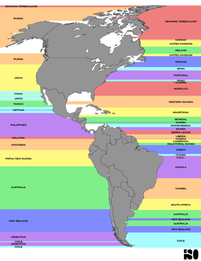 Illustration for article titled What Countries Are Due East And West Of The Americas?